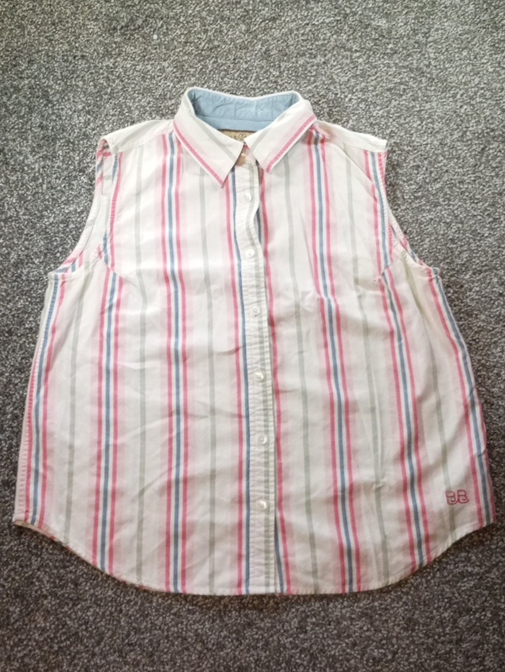 Bit & Bridle Sleeveless Striped Button-Front Top - White, Pink, Blue